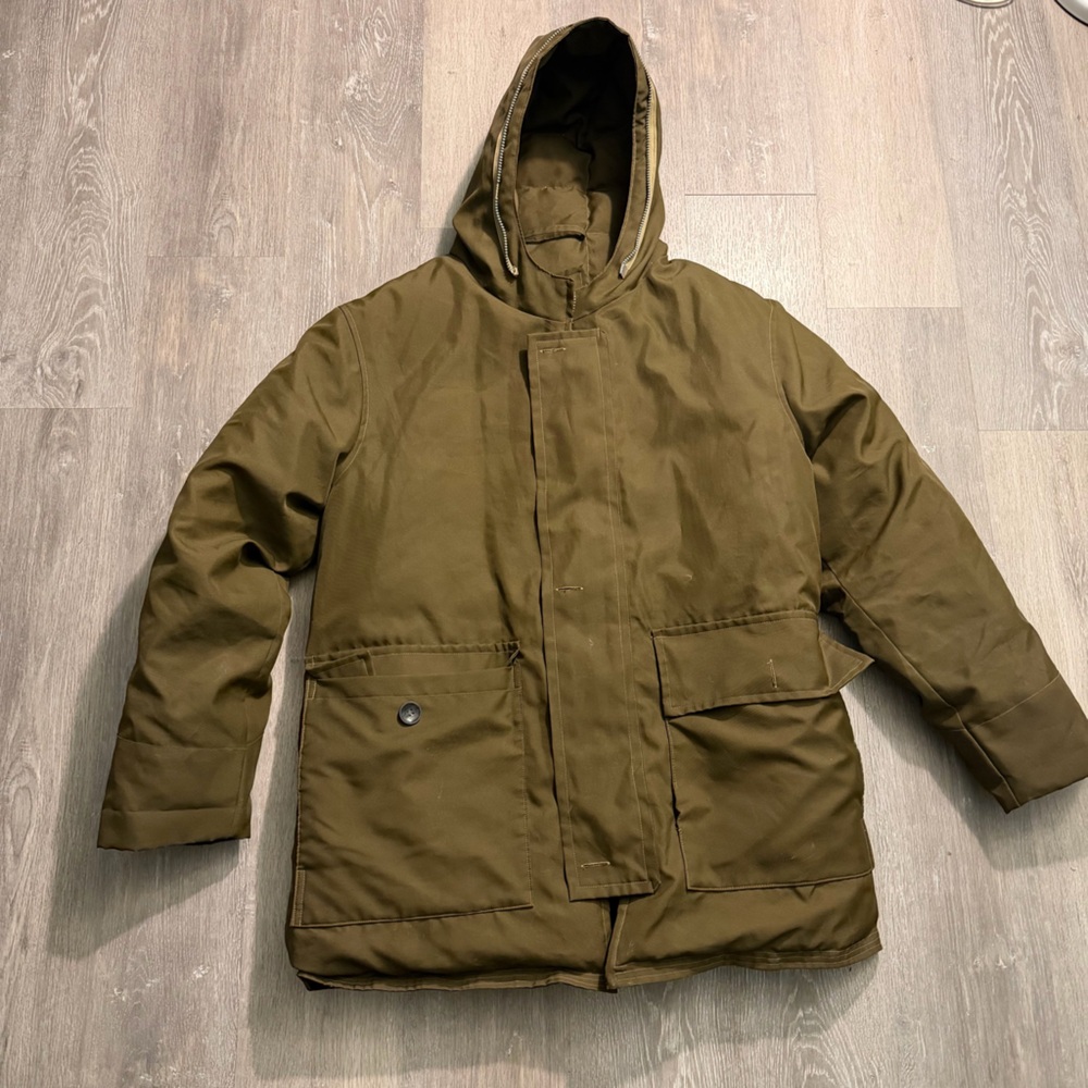 Vtg Herters Canada Goose Full Zip Parka Jackets Brown Goose Down Hooded Mens M